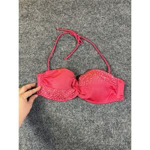 Victoria's Secret Women's Bikini Top Hot Pink Jeweled Size 36D